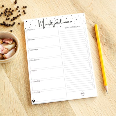 BONT | Maaltijdplanner - Weekplanner - A5 - Wit - stippen - Boodschappen planner - Dieet Planner - Boodschappenlijstje - Supermarkt planner - Agenda - Eten - Dag planner - 50 pagina's