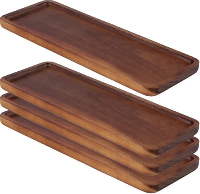 Acaciahouten Serveerschalen - Houten Dienbladen - Fruit Display - Verhoogde Rand - 28 x 10 cm - Natuurlijk Hout