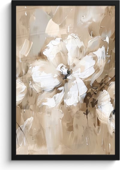 Poster in lijst - Fotolijst 40x60 cm - Posters - Bloemen - Beige - Abstract - Modern - Posterlijst zwart - Decoratie - Wanddecoratie woonkamer - Muurdecoratie slaapkamer