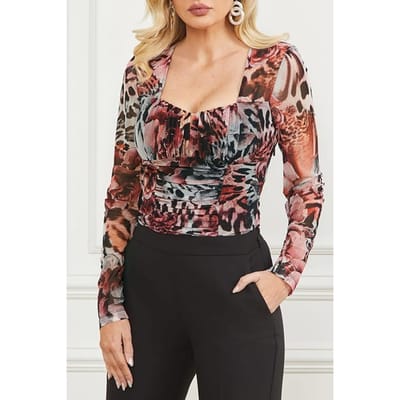 GUESS Marciano By  Leopard Rose Mesh Top Blouse Print Taglia: XS | Magliette intime Outlet | Donna | Rosa