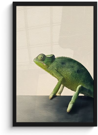 Poster in lijst - Fotolijst 40x60 cm - Posters - Kameleon - Groen - Minimalistisch - Posterlijst zwart - Decoratie - Wanddecoratie woonkamer - Muurdecoratie slaapkamer