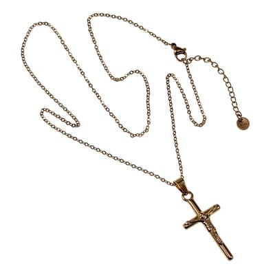 Ketting met Kruis Hanger Dames - Verguld RVS - Verstelbaar - Kabelketting met Jesus Hanger