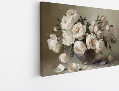 Saammp Canvas Schilderij - Witte Bloemen in vaas - Stilleven - Abstract - 30x20 - Foto op canvas - Wanddecoratie - Muurdecoratie Woonkamer - Kantoor Decoratie