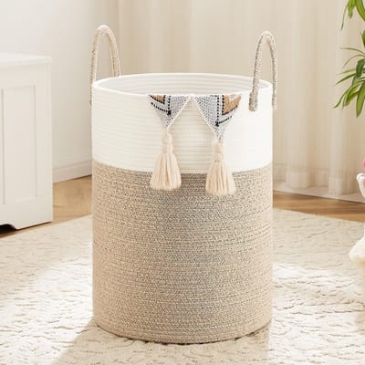 Wasmand katoen - Opbergmand - Vuile kleding - Handgeweven design - 100 Liter - Bruin