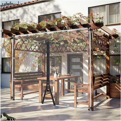 Pergola Zeildoek Zijpanelen - Transparante Gordijnen Gazebo - Buitenruimte Afschermen - Waterdicht en Winddicht - 2.5x1.5m - Transparant