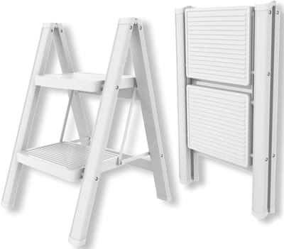 Famanu – Opvouwbare aluminium trapladder met 2 treden antislip lichtgewicht en compact