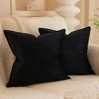 JUSPURBET Zwarte decoratieve fluwelen kussenhoezen 60 x 60 cm, set van 2, brede zachte kussenhoes met onzichtbare rits voor bank of bed