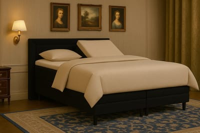 Boxspring vlak Pisa met topmatras 120x200 cm Luxe Pocketvering Stof zwart Gratis 2x Hoofdkussens