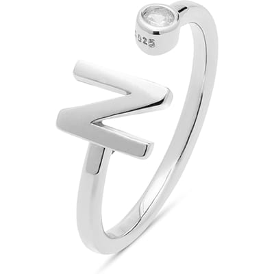 Luxenter 925 Sterling zilveren ring met gerhodineerde briljant zirkonia - Alfabet