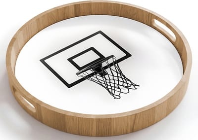 Dienblad rond 40x40 cm - Schootdienblad hout - Basketbalbord - Minimalistisch - Zwart - Borrelplank rechthoek - Plateau houten dienbladen
