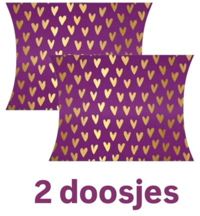 2 gondeldoosjes - lots of love - hartjes - goudfolie - paars - cadeauzakje - leuk inpakken - valentijnsdag - kusjesdag Kijk goed naar het formaat in de productomschrijving