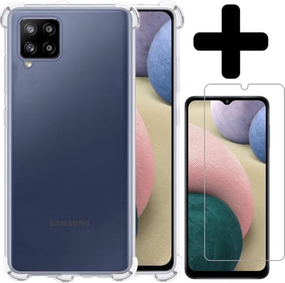 Hoesje - Met Screenprotector - Geschikt voor Samsung Galaxy A12 - Sterk & Shockproof - Back Cover - Siliconen Case - Telefoon Hoes - Shock Proof - Telefoonhoes - Transparant