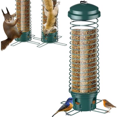 GELLDG Vogelvoedersilo voor Kleine Vogels - Hangend Vogelvoederhuisje - Vogelvoer Silo - Wildlife Voedersilo voor Tuinvogels - 4 Openingen - Vogelvoederhuisje van metaal in buisvorm voor buiten - hangend vogelvoederhuisje