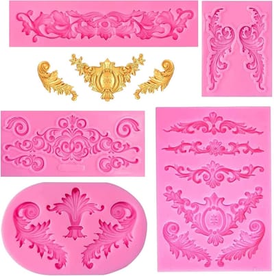 Set van 5 Stuks 3D Siliconen Mallen voor Bloemen, Barok Mallen voor Fondant en Chocolade, Perfect voor Taartdecoratie en Bakprojecten