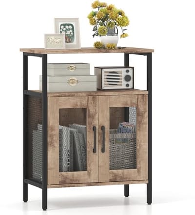 Industrieel Wijnbarkast met Flessenhouder en Wijnglashouder - Dressoir voor Woonkamer en Keuken