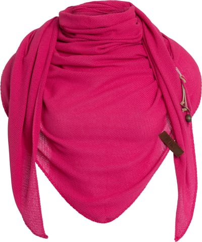 Knit Factory Lola Gebreide Omslagdoek - Driehoek Sjaal Dames - Katoenen sjaal - Luchtige Sjaal voor de lente, zomer en herfst - Stola - Fuchsia - 190x85 cm - Inclusief sierspeld