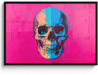 Poster in lijst - Fotolijst 120x80 cm - Posters - Neon - Blauw - Pop-art - Schedel - Posterlijst zwart - Decoratie - Wanddecoratie woonkamer - Muurdecoratie slaapkamer