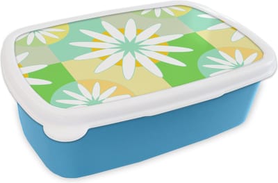 Broodtrommel Blauw - Lunchbox - Brooddoos - Bloemen - Zomer - Patronen - 18x12x6 cm - Kinderen - Jongen