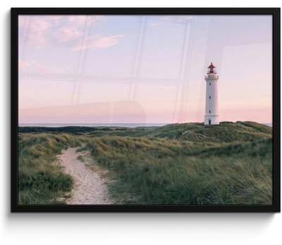 Poster in lijst - Fotolijst 80x60 cm - Posters - Vuurtoren - Duinlandschap - Zee - Posterlijst zwart - Decoratie - Wanddecoratie woonkamer - Muurdecoratie slaapkamer