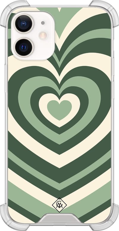Casimoda® hoesje - Geschikt voor iPhone 12 Mini - Groen Hart Swirl - Shockproof case - Extra sterk - TPU/polycarbonaat - Groen, Transparant