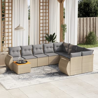 vidaXL - 10-delige - Loungeset - met - kussens - poly - rattan - beige