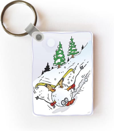 Sleutelhanger - Een illustratie van skiër die als een sneeuwbal naar beneden valt - Uitdeelcadeautjes - Plastic