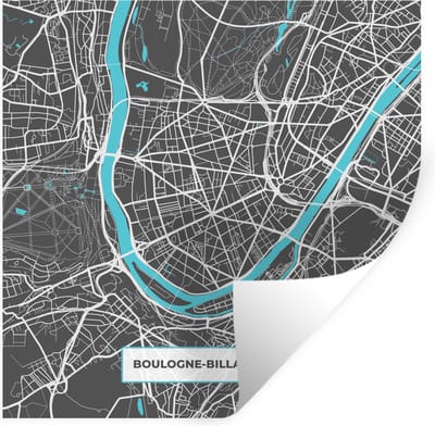 Muurstickers - Sticker Folie - Frankrijk - Stadskaart - Kaart - Plattegrond - Boulogne-Billancourt - 100x100 cm - Plakfolie - Muurstickers Kinderkamer - Zelfklevend Behang XXL - Zelfklevend behangpapier - Stickerfolie