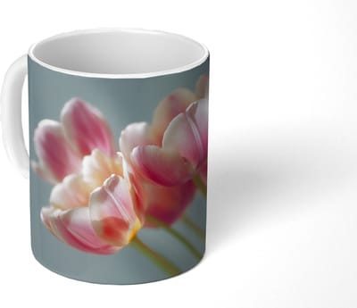 Mok - Koffiemok - Tulpen - Roze - Stelen - Mokken - 350 ML - Beker - Koffiemokken - Theemok