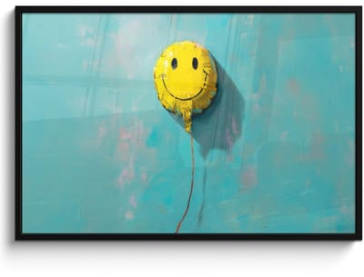 Poster in lijst - Fotolijst 120x80 cm - Posters - Ballon - Geel - Smiley - Posterlijst zwart - Decoratie - Wanddecoratie woonkamer - Muurdecoratie slaapkamer