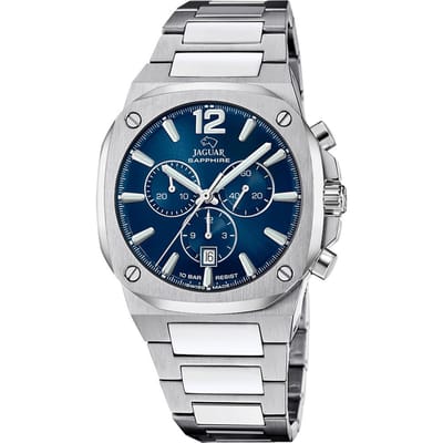 Jaguar J1025/1 Heren Horloge - Chronograaf - Saffierglas - Roestvrijstaal/Staal - Zilverkleurig - Quartz - Vouw/Vlindersluiting - 10 ATM (zwemmen)