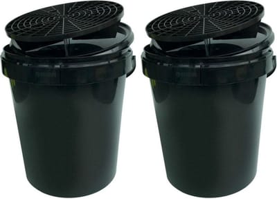 Voordeelverpakking: Wasemmer - 15 Liter - Zwart + Deksel & Grid - Autopoetsmiddelen - 2 stuks