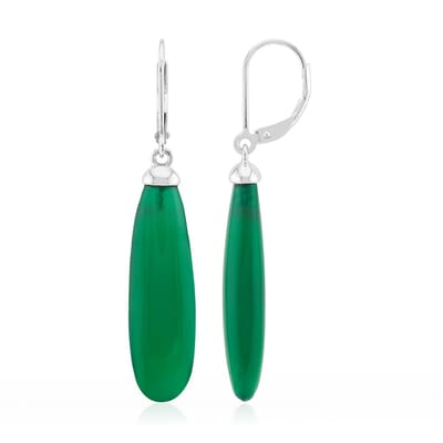 Cavill - Zilveren Oorbellen met Groene Agaat Druppel - 925 Sterling Zilver Platina Geplated - 24,8 Ct Braziliaanse Fancy Slijpsel - Elegant & Tijdloos