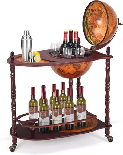 Globus minibar wijnrek met wieltjes – Praktische cocktailbar voor thuis