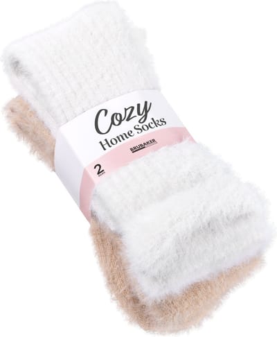 Brubaker 2 Paar Zachte Bedsokken Beige Wit - Warme Dames Knuffelsokken - Zachte Ademende Huissokken - Pluche Wintersokken - Pluche Sokken Voor Vrouwen