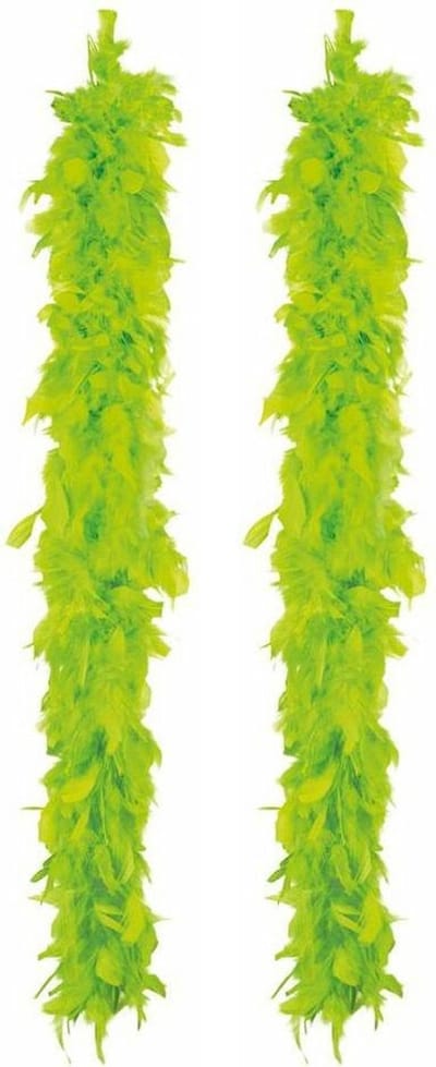 Boland Carnaval verkleed boa met veren - 2x - lime groen - 180 cm - 80 gram - Glitter and Glamour