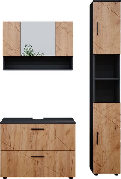 Vicco Irma Badkamermeubel set – 3 delen, met onderkast 80 cm Eik goud/antraciet