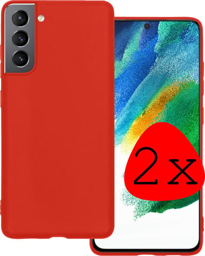 Hoesje 2 Stuks - Geschikt voor Samsung Galaxy S21 FE - Sterk & Shockproof - Case Siliconen - Back Cover - Telefoon Hoes - Rood