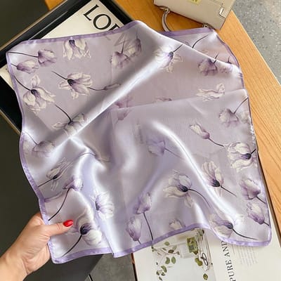 Luxe Vierkante Echte Zijden Sjaal Dames Wrap Neckerchief Sjaal Bandana Mode Kleine Foulard Vrouwelijke Lente Sjaals Real Silk 53x53cm gray