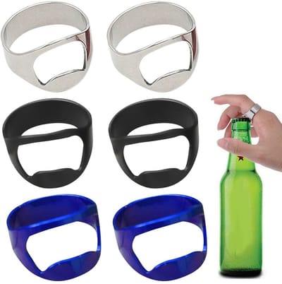 Dailygoods- Flesopener 6 Stuks - Vingerflesopener - Roestvrij Stalen Flesopener - Modieuze Ringen - Geschikt voor Vingermaten - Duurzaam en Betrouwbaar - Flesopenerring