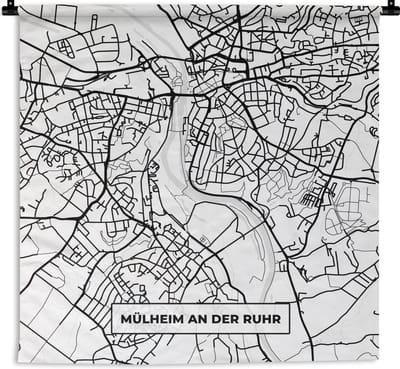 Wandkleed - Wanddoek - Mülheim an der Ruhr - Plattegrond - Kaart - Stadskaart - 180x180 cm - Wandtapijt