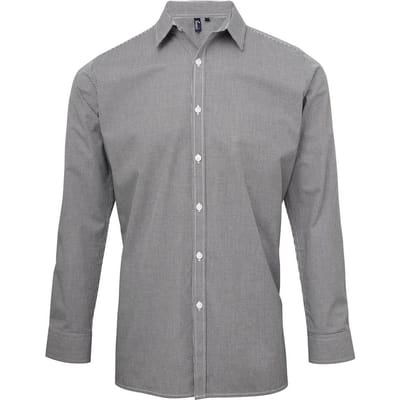 Premier Heren Gingham overhemd met lange mouwen (Zwart/Wit)