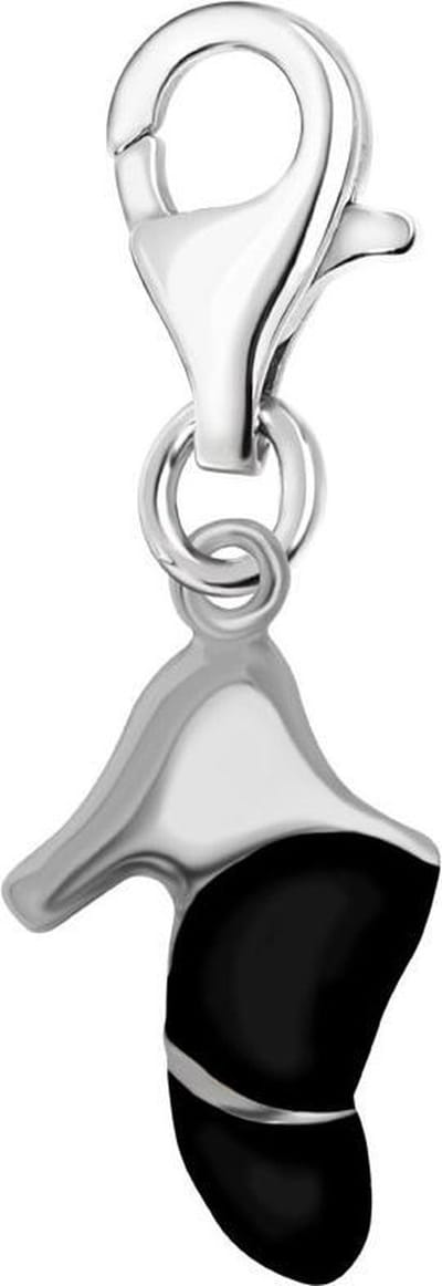 Quiges – 925 - Zilver – Charm - Bedel - Hanger - Schoen met Hak Zwart - met – sterling - zilver - karabijnslot - geschikt - voor - Bedelarmband HC266
