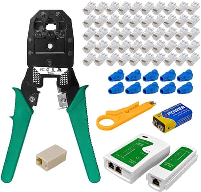 Netwerk Gereedschapsset - Kabel Installatie Kit - LAN Bekabeling Maken - Compleet Met Tester - 65 Delen Set - Geel