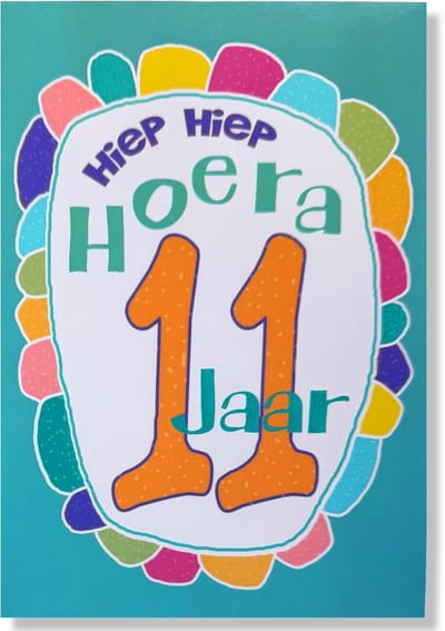 Hoera 11 Jaar! Luxe verjaardagskaart - 12x17cm - Gevouwen Wenskaart inclusief envelop - Leeftijdkaart