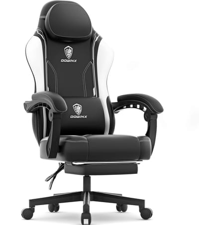 Dowinx Ergonomische Bureaustoel / Gamingstoel- Ergonomisch - Met massagefunctie - Met uitschuifbare voetsteun - Maximaal draagvermogen 150 kg - Voor kantoor en gamen - Van faux leer - Zwart-wit
