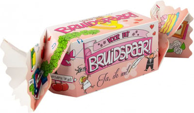 Snoeptoffee - Voor het bruidspaar - Gevuld met Drop - In cadeauverpakking met gekleurd lint