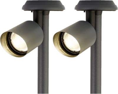 Lumineo Solar prikspotjes - 2x stuks - tuinpad verlichting - op zonne-energie - 25 cm - tuinverlichting - antraciet