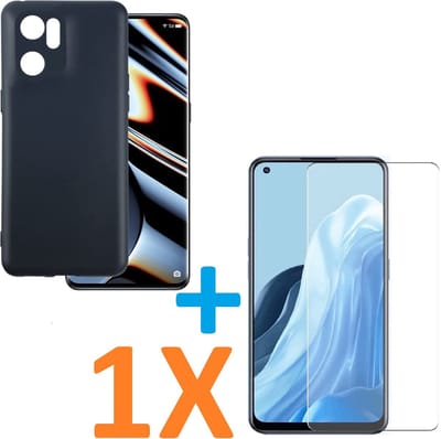 Soft TPU Zwart hoesje Silicone Case + 1 stuk Glas Screenprotector Geschikt voor: Oppo Find X5 lite