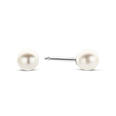 New Bling - 9NB-1582-RH-3 - 925 zilveren oorknopjes met 3/4 ronde parel - 3-4 mm - rhodium plated