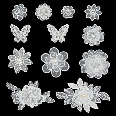 12pcs Lace Flower Embroidery Applique, White Organza Sewing Trim Flower Patch For Wedding Wedding Dress DIY Sewing Craft Clothing Hair Ornament